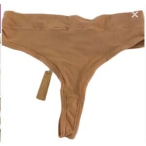 SKIMS Summer Mesh Thong Mid Rise Panty in Ochre Tan NWT 2X